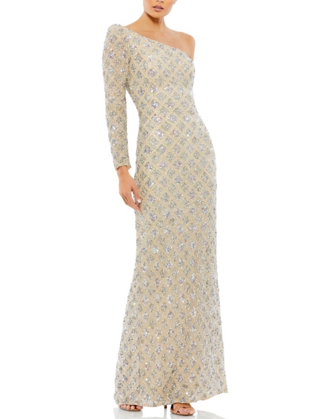 Mac Duggal One Shoulder One Sleeve Sequins Embellished Evening Gown - Reemoly